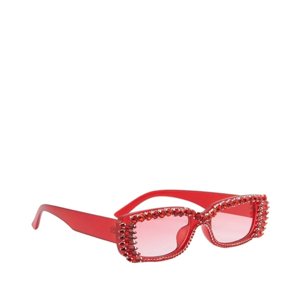 * Akira Women's Love Bomb Rhinestones Crystal Embellished Sunglasses Red - Picture 3 of 9